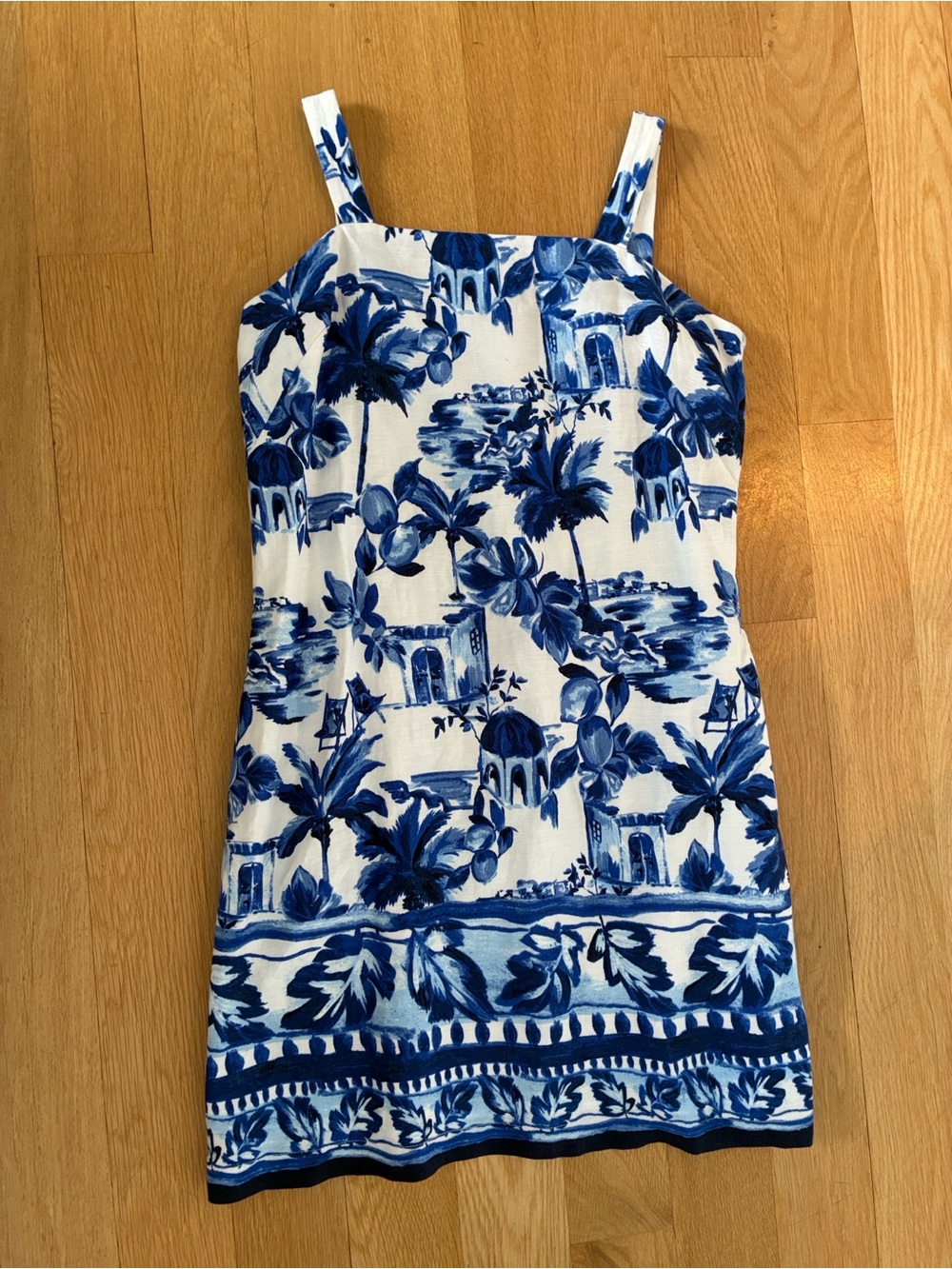 LOFT White Sundress with Blue Mediterranean Print
